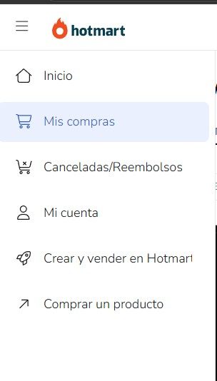 Menú lateral de Hotmart con la opción Mis compras