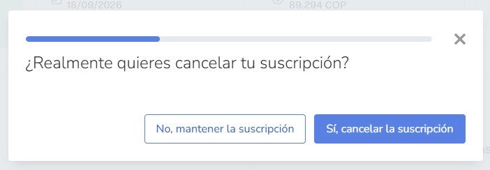 Cuadro de confirmación de la cancelación